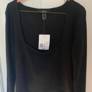 Black scoop neck,  long sleeve top